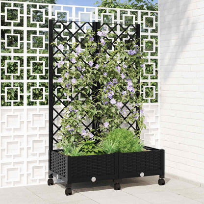 Garden Planter with Trellis&Wheels Black 80 x 40 x 131.5 cm PP