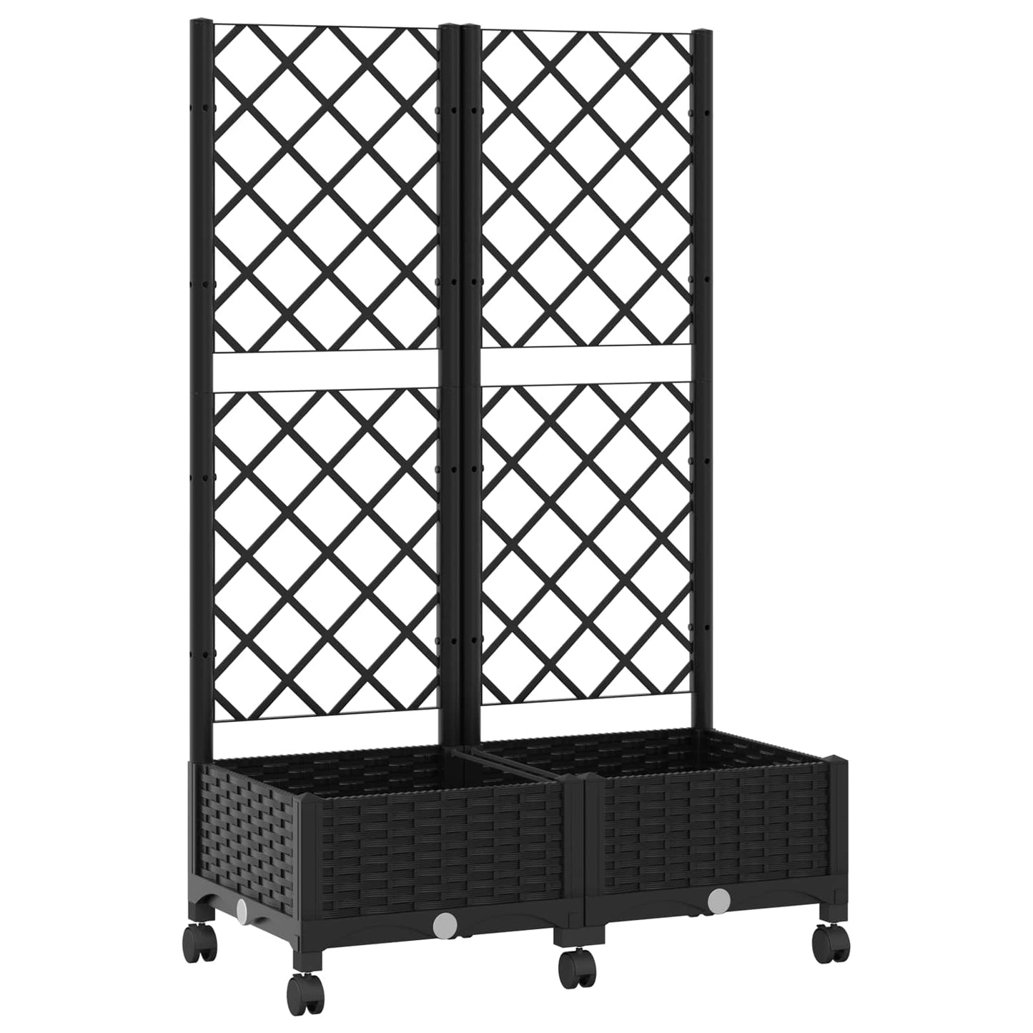 Garden Planter with Trellis&Wheels Black 80 x 40 x 131.5 cm PP