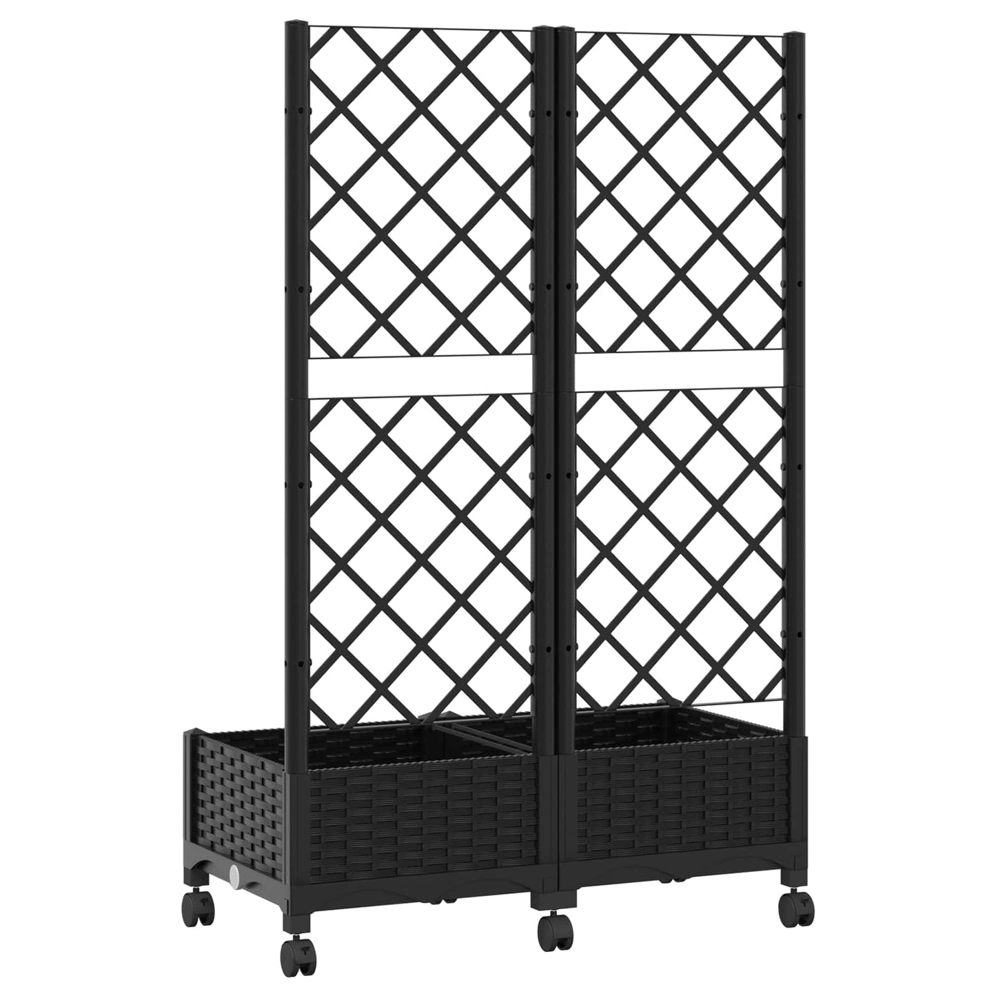 Garden Planter with Trellis&Wheels Black 80 x 40 x 131.5 cm PP