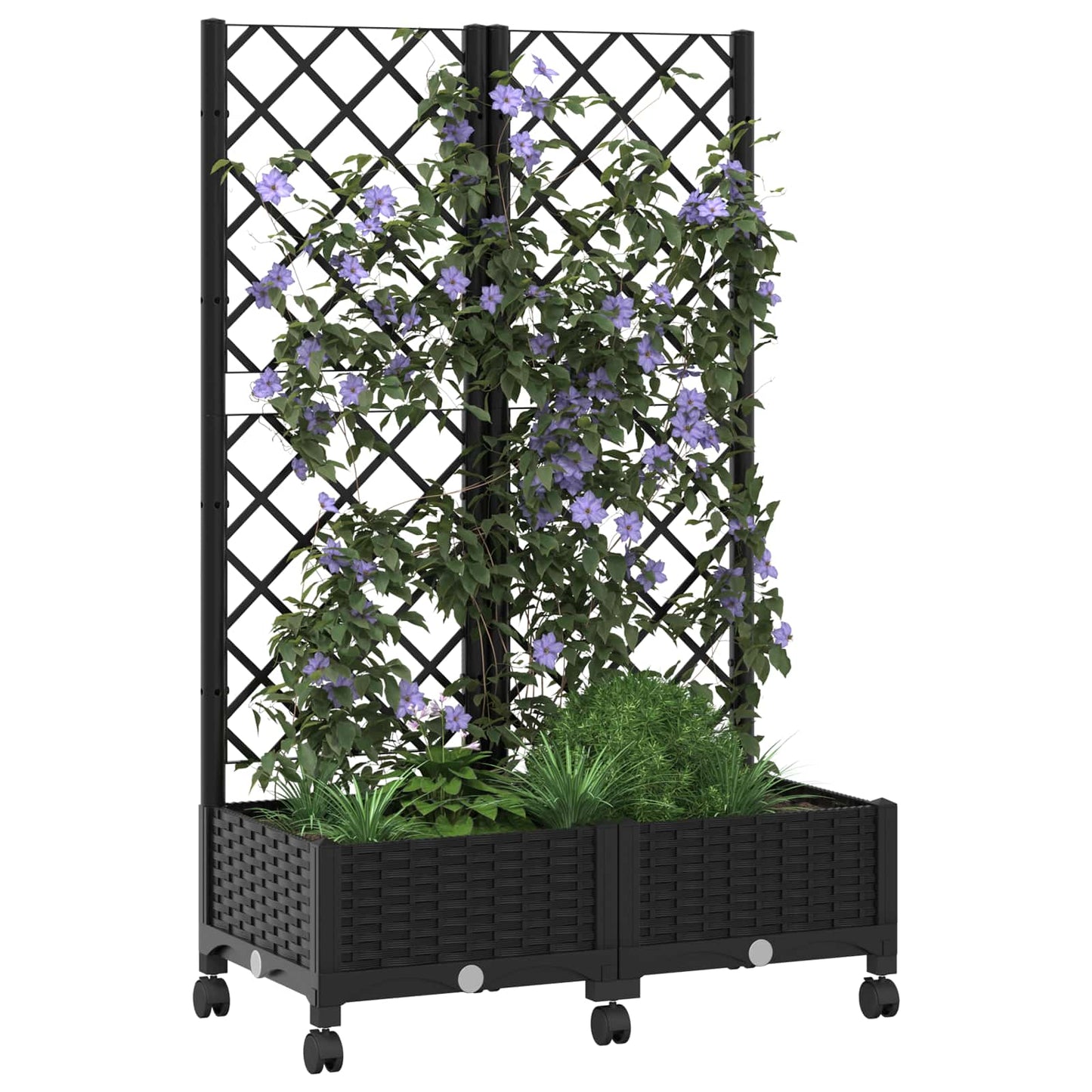 Garden Planter with Trellis&Wheels Black 80 x 40 x 131.5 cm PP