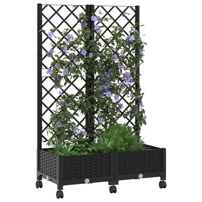 Garden Planter with Trellis&Wheels Black 80 x 40 x 131.5 cm PP