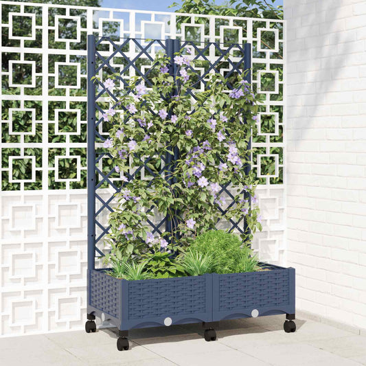 Garden Planter with Trellis&Wheels Blue Grey 80 x 40 x 131.5 cm