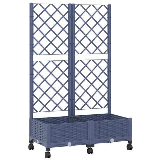 Garden Planter with Trellis&Wheels Blue Grey 80 x 40 x 131.5 cm