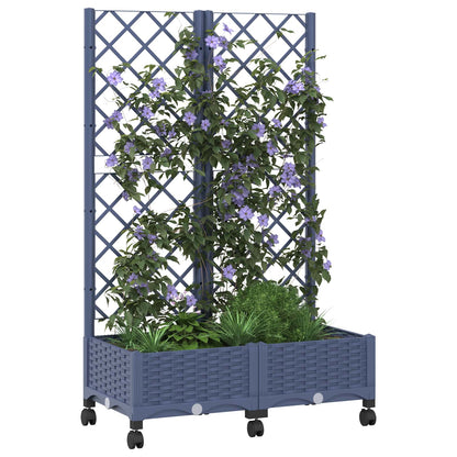 Garden Planter with Trellis&Wheels Blue Grey 80 x 40 x 131.5 cm
