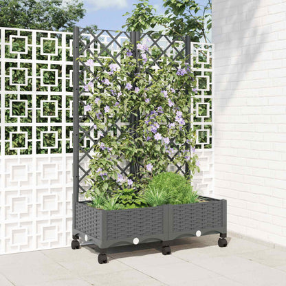 Garden Planter with Trellis&Wheels Light Grey PP