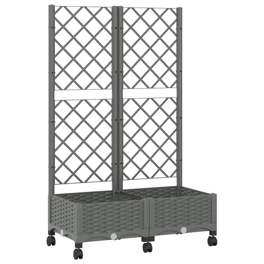 Garden Planter with Trellis&Wheels Light Grey PP