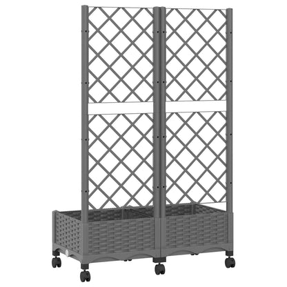 Garden Planter with Trellis&Wheels Light Grey PP