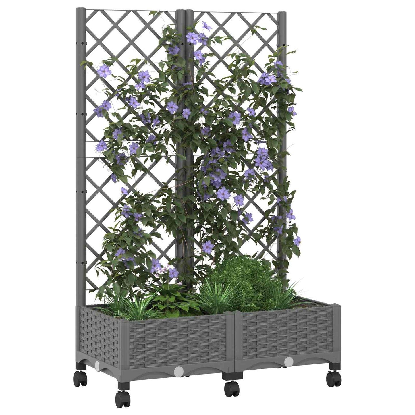 Garden Planter with Trellis&Wheels Light Grey PP