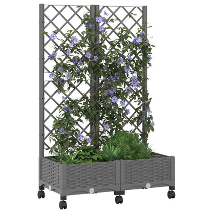 Garden Planter with Trellis&Wheels Light Grey PP