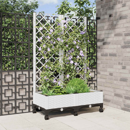Garden Planter with Trellis&Wheels White 80 x 40 x 131.5 cm PP
