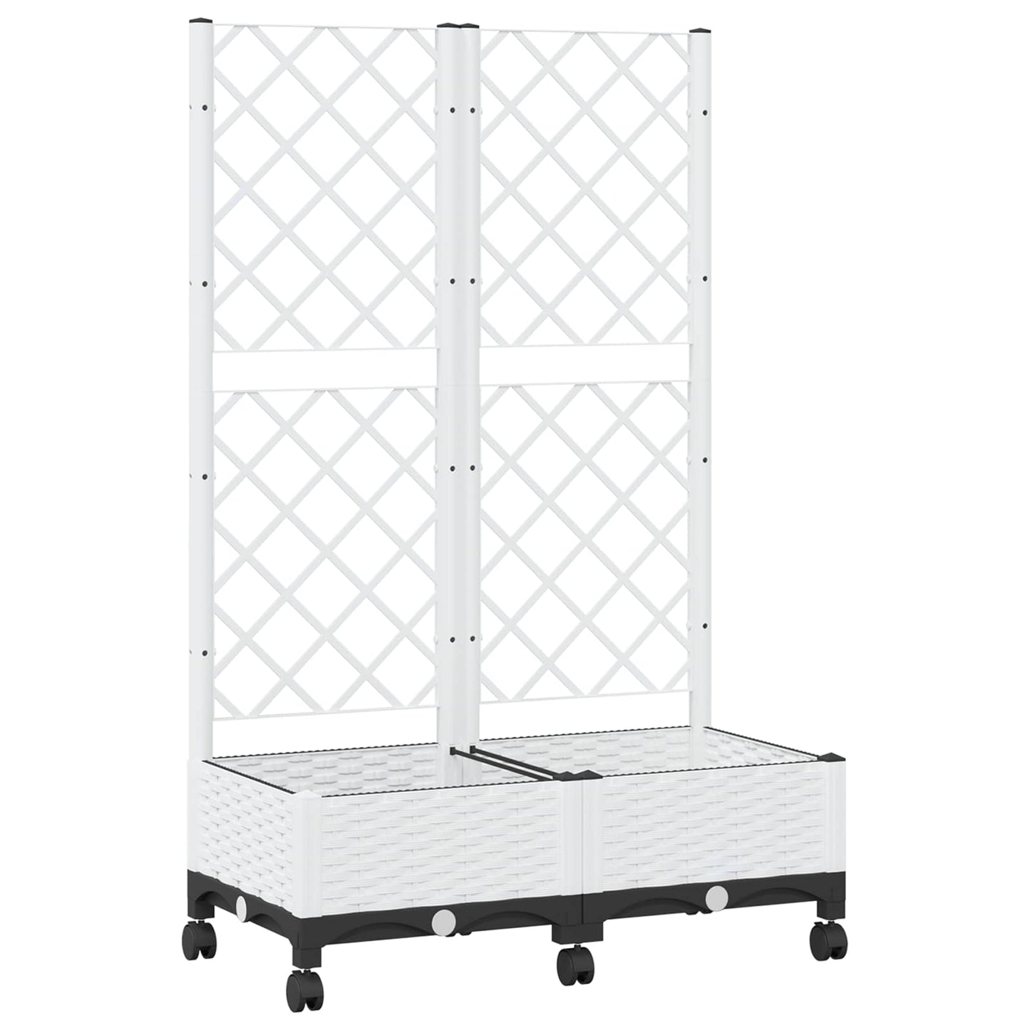 Garden Planter with Trellis&Wheels White 80 x 40 x 131.5 cm PP