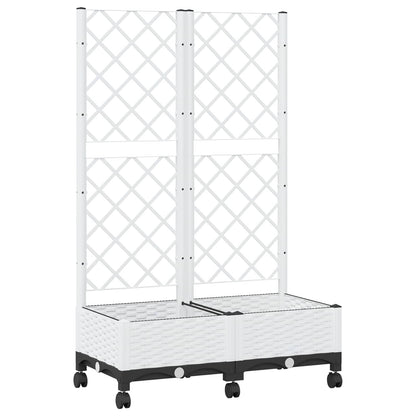 Garden Planter with Trellis&Wheels White 80 x 40 x 131.5 cm PP
