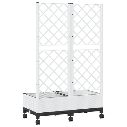 Garden Planter with Trellis&Wheels White 80 x 40 x 131.5 cm PP