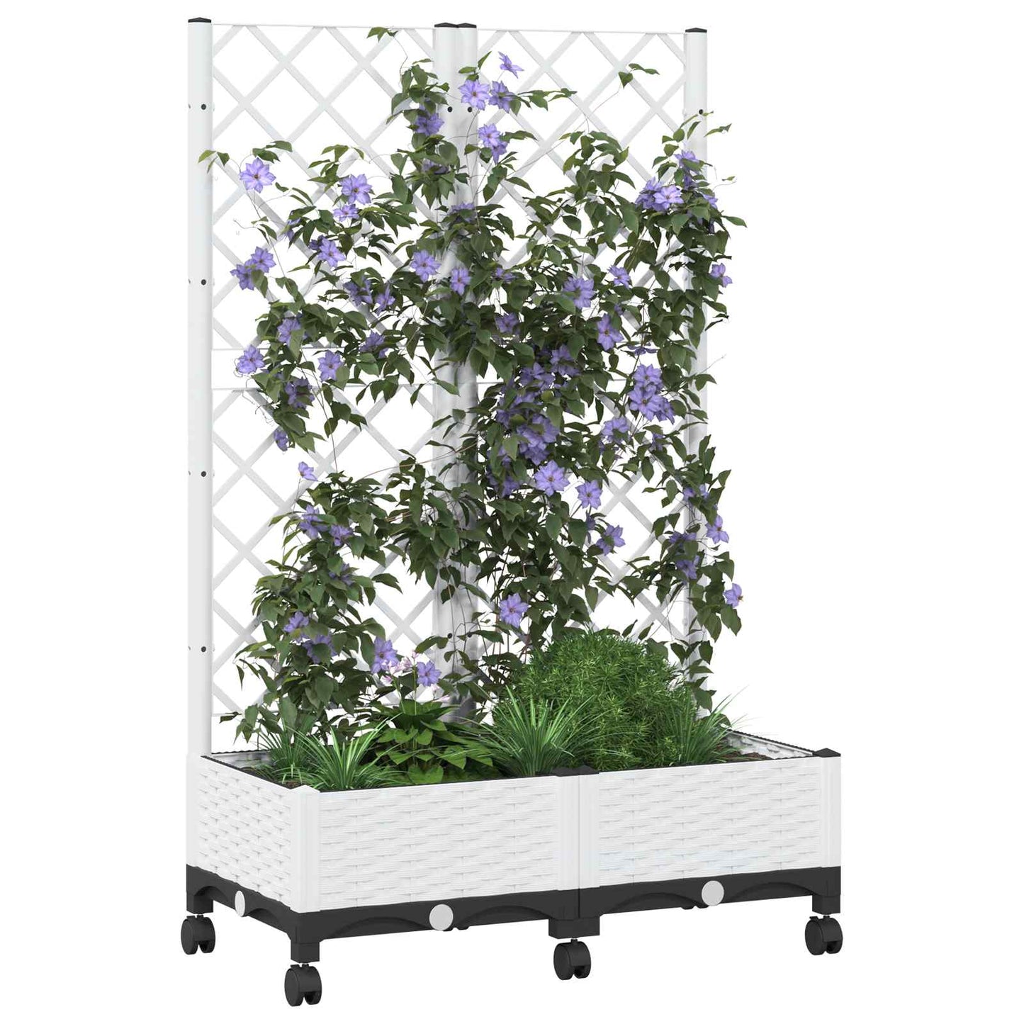 Garden Planter with Trellis&Wheels White 80 x 40 x 131.5 cm PP