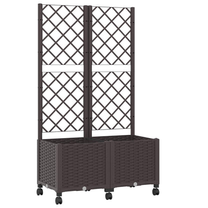 Garden Planter with Trellis&Wheels Brown 80 x 40 x 146 cm PP