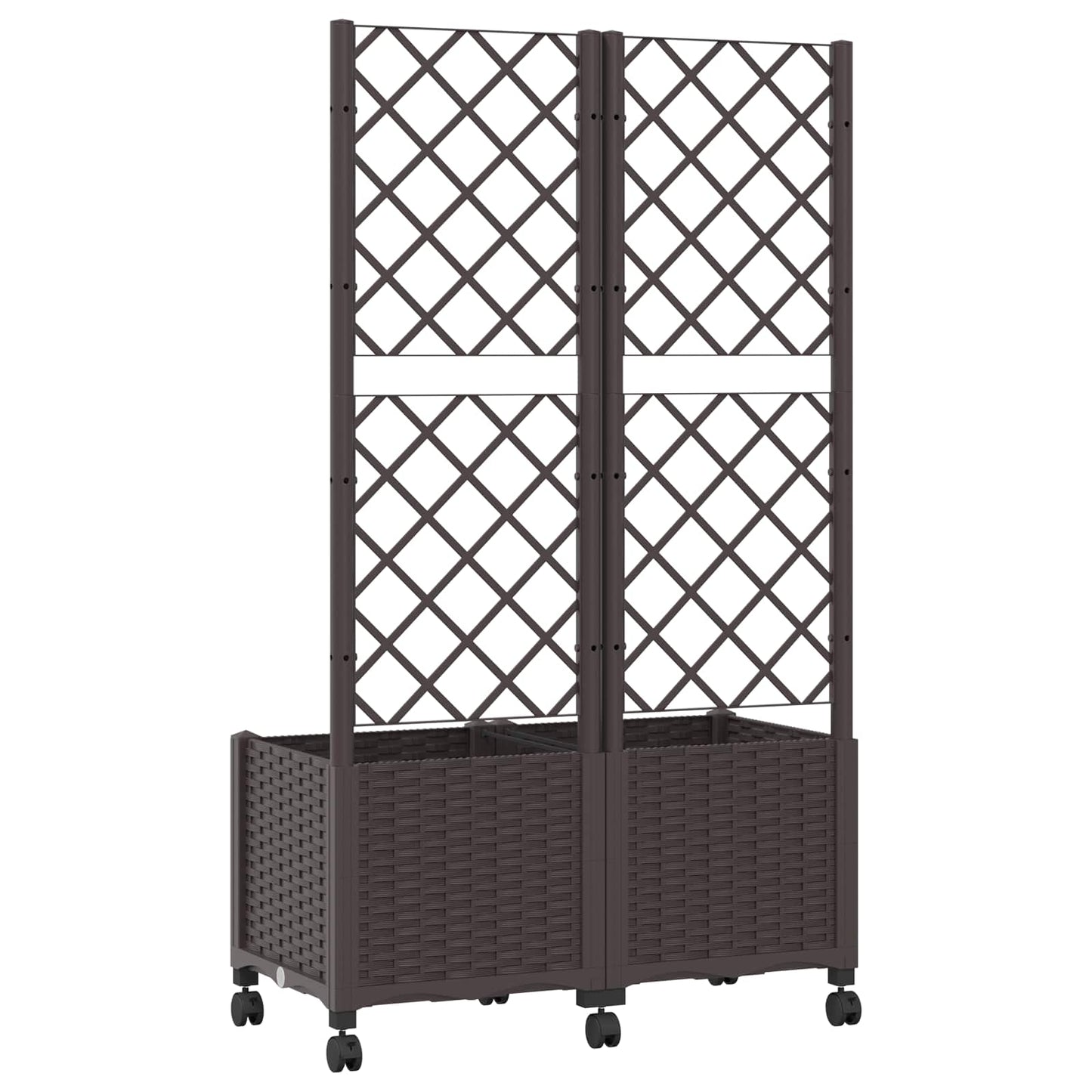 Garden Planter with Trellis&Wheels Brown 80 x 40 x 146 cm PP