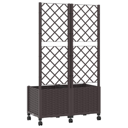 Garden Planter with Trellis&Wheels Brown 80 x 40 x 146 cm PP