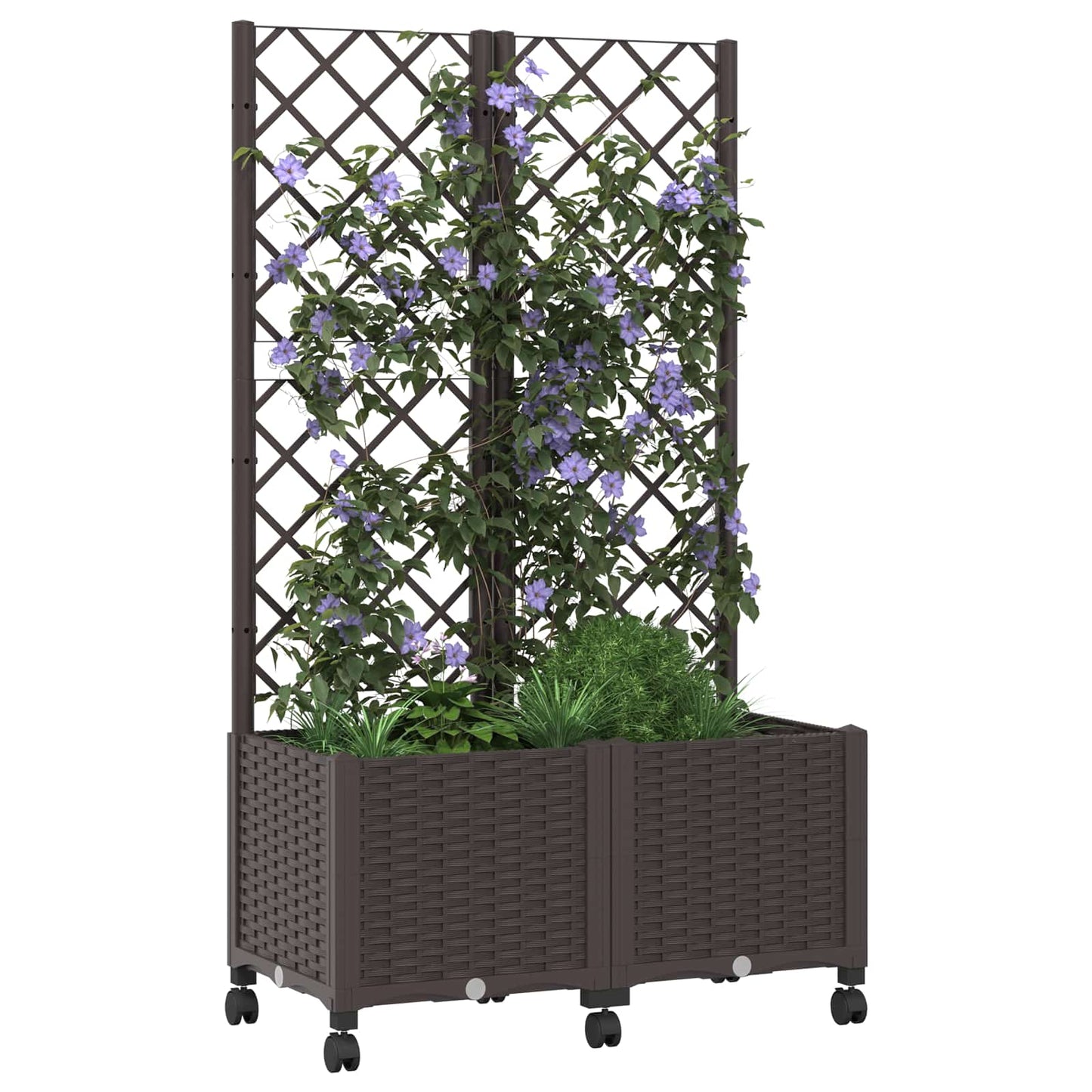 Garden Planter with Trellis&Wheels Brown 80 x 40 x 146 cm PP