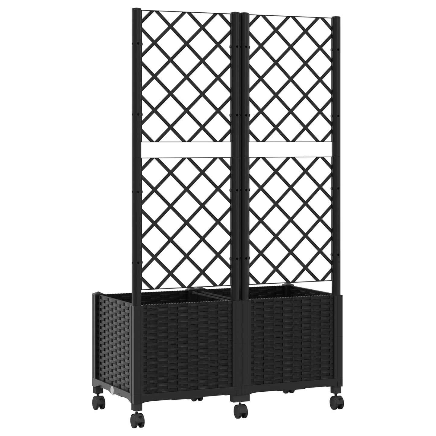 Garden Planter with Trellis&Wheels Black 80 x 40 x 146 cm PP