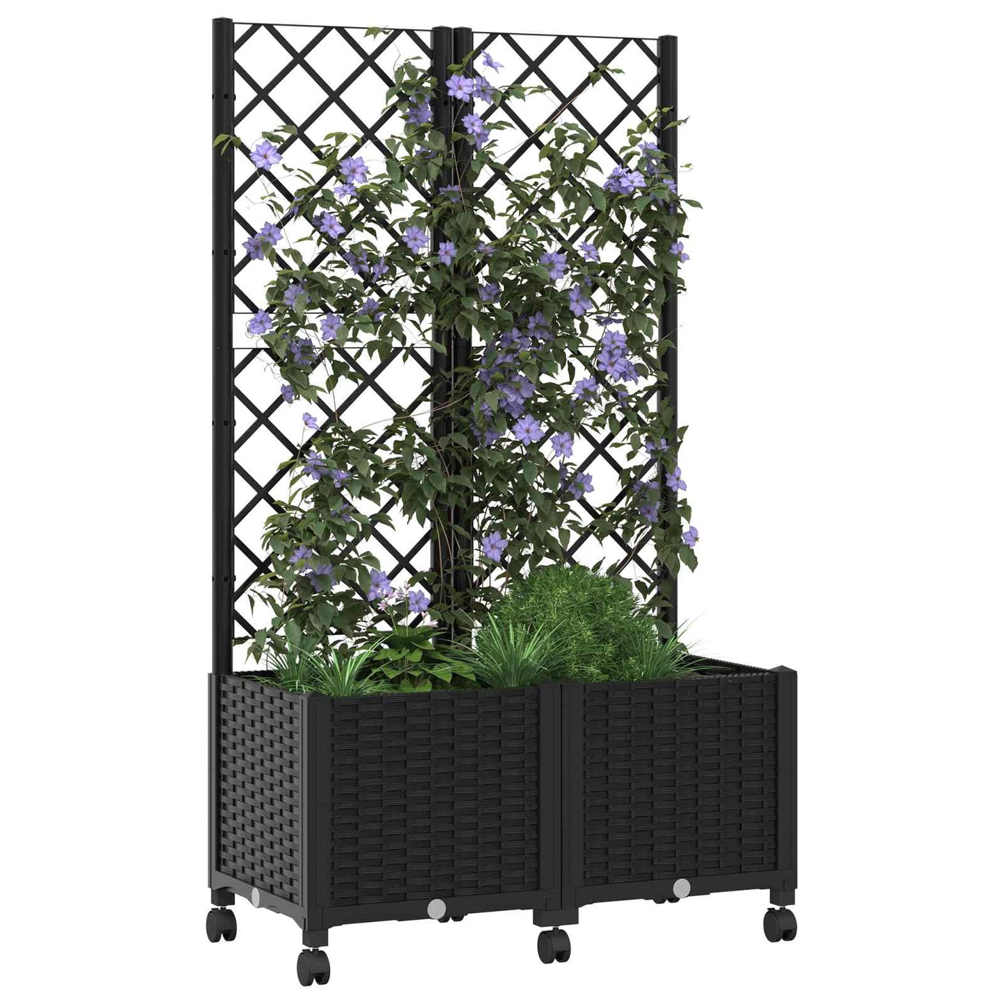 Garden Planter with Trellis&Wheels Black 80 x 40 x 146 cm PP