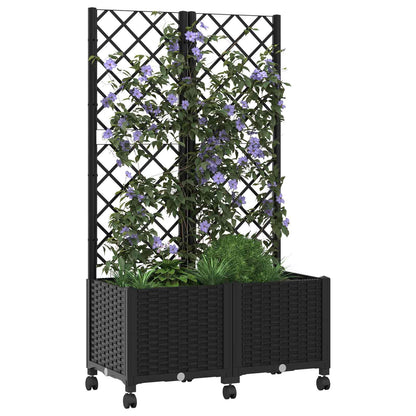 Garden Planter with Trellis&Wheels Black 80 x 40 x 146 cm PP