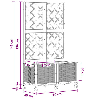 Garden Planter with Trellis&Wheels Black 80 x 40 x 146 cm PP