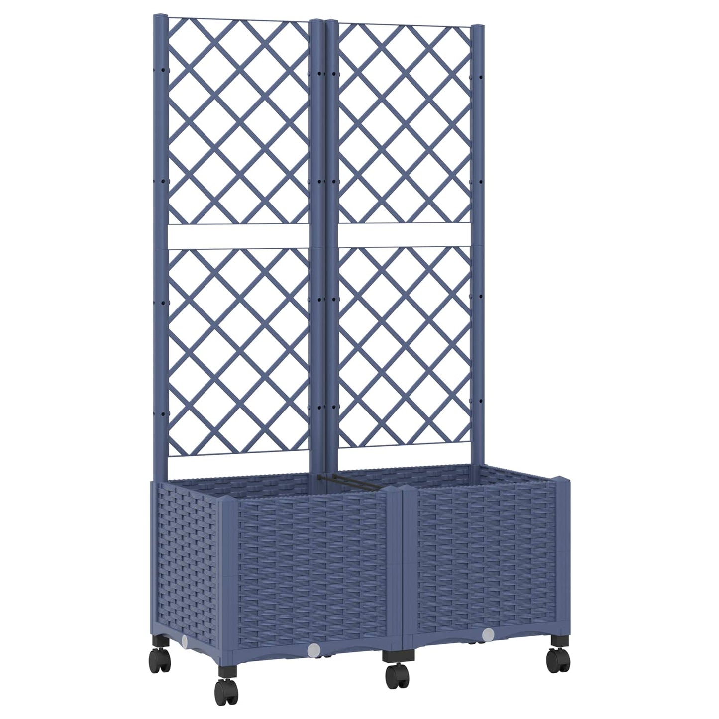 Garden Planter with Trellis&Wheels Blue Grey 80 x 40 x 146 cm