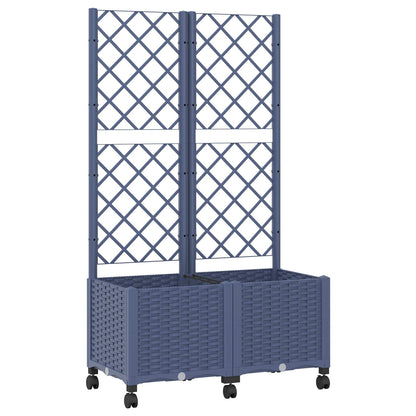 Garden Planter with Trellis&Wheels Blue Grey 80 x 40 x 146 cm