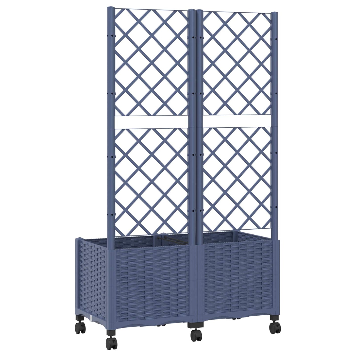 Garden Planter with Trellis&Wheels Blue Grey 80 x 40 x 146 cm