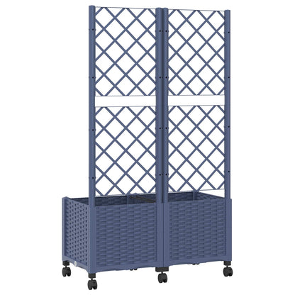 Garden Planter with Trellis&Wheels Blue Grey 80 x 40 x 146 cm