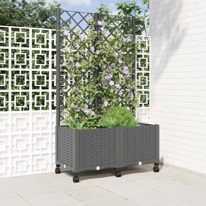 Garden Planter with Trellis&Wheels Light Grey 80 x 40 x 146 cm