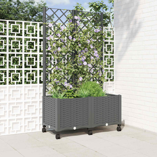 Garden Planter with Trellis&Wheels Light Grey 80 x 40 x 146 cm