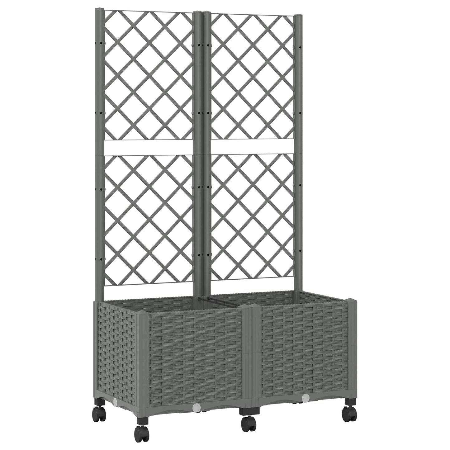 Garden Planter with Trellis&Wheels Light Grey 80 x 40 x 146 cm