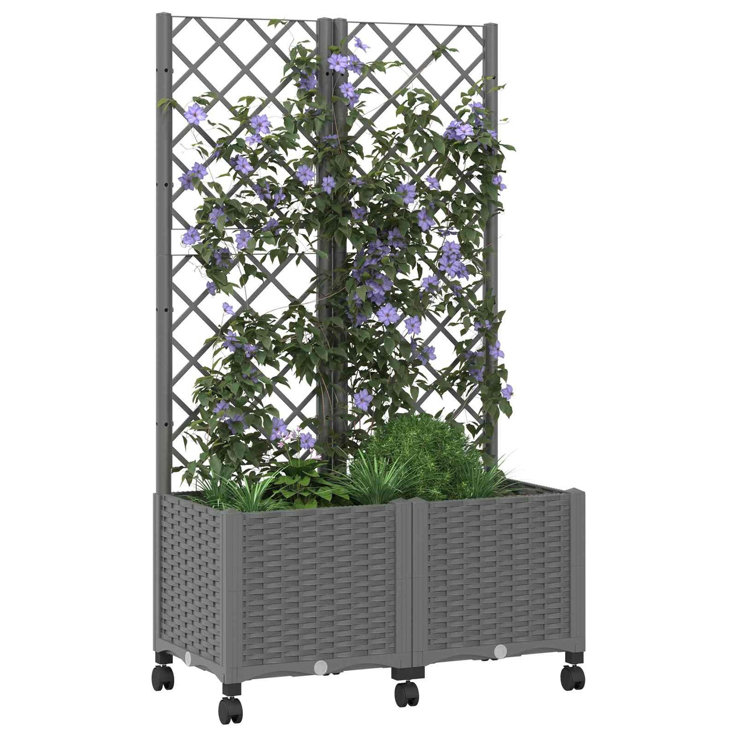 Garden Planter with Trellis&Wheels Light Grey 80 x 40 x 146 cm