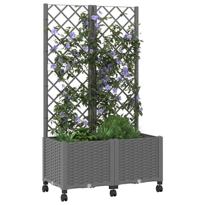 Garden Planter with Trellis&Wheels Light Grey 80 x 40 x 146 cm