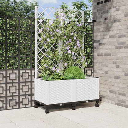 Garden Planter with Trellis&Wheels White 80 x 40 x 146 cm PP