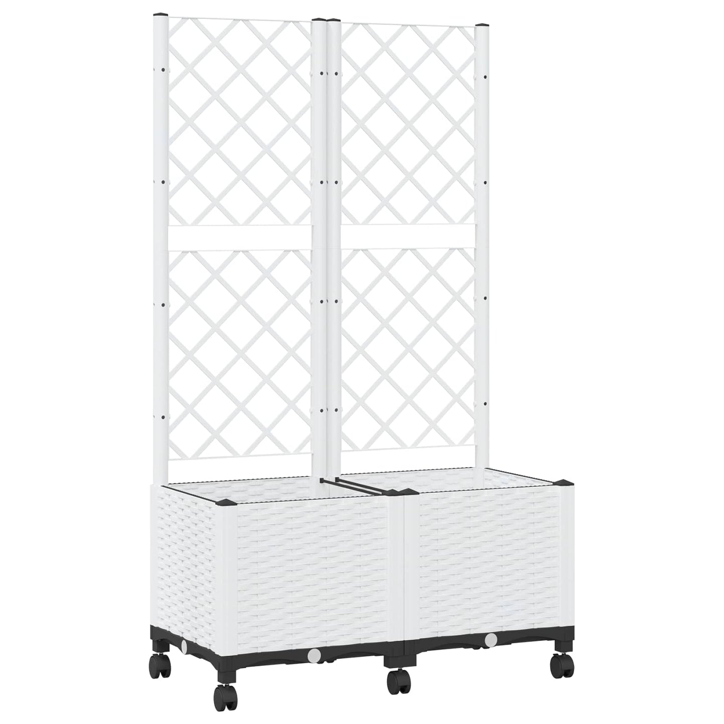 Garden Planter with Trellis&Wheels White 80 x 40 x 146 cm PP