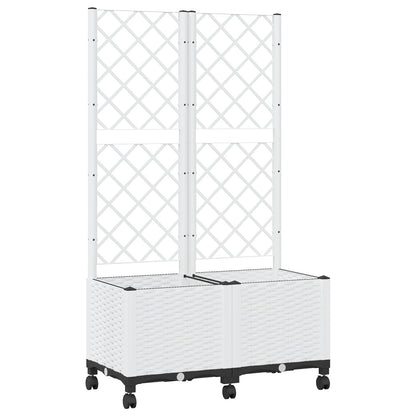 Garden Planter with Trellis&Wheels White 80 x 40 x 146 cm PP