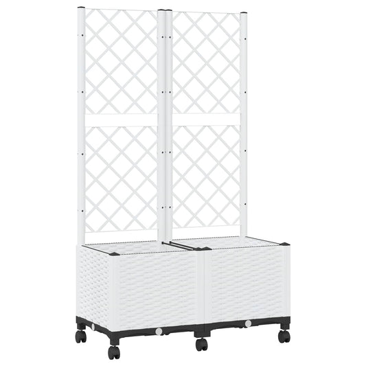 Garden Planter with Trellis&Wheels White 80 x 40 x 146 cm PP