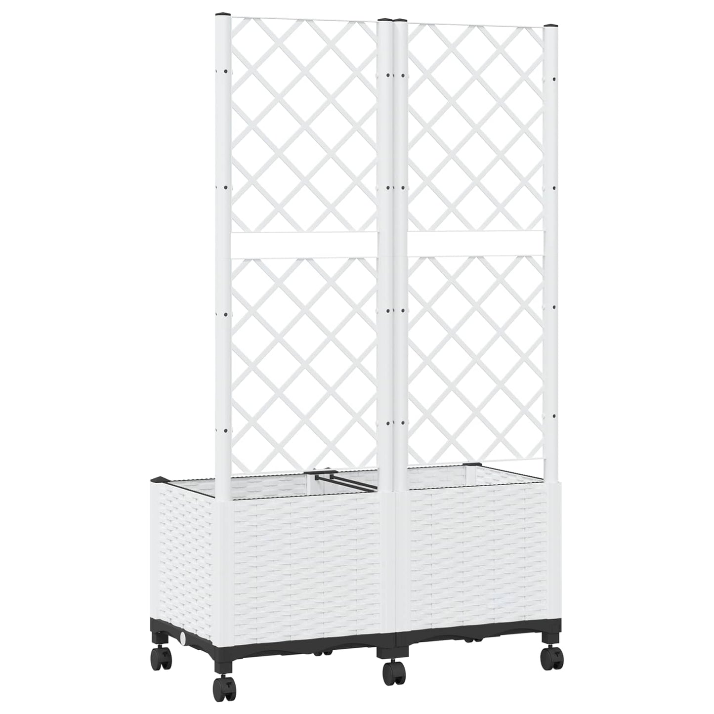 Garden Planter with Trellis&Wheels White 80 x 40 x 146 cm PP