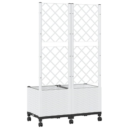 Garden Planter with Trellis&Wheels White 80 x 40 x 146 cm PP
