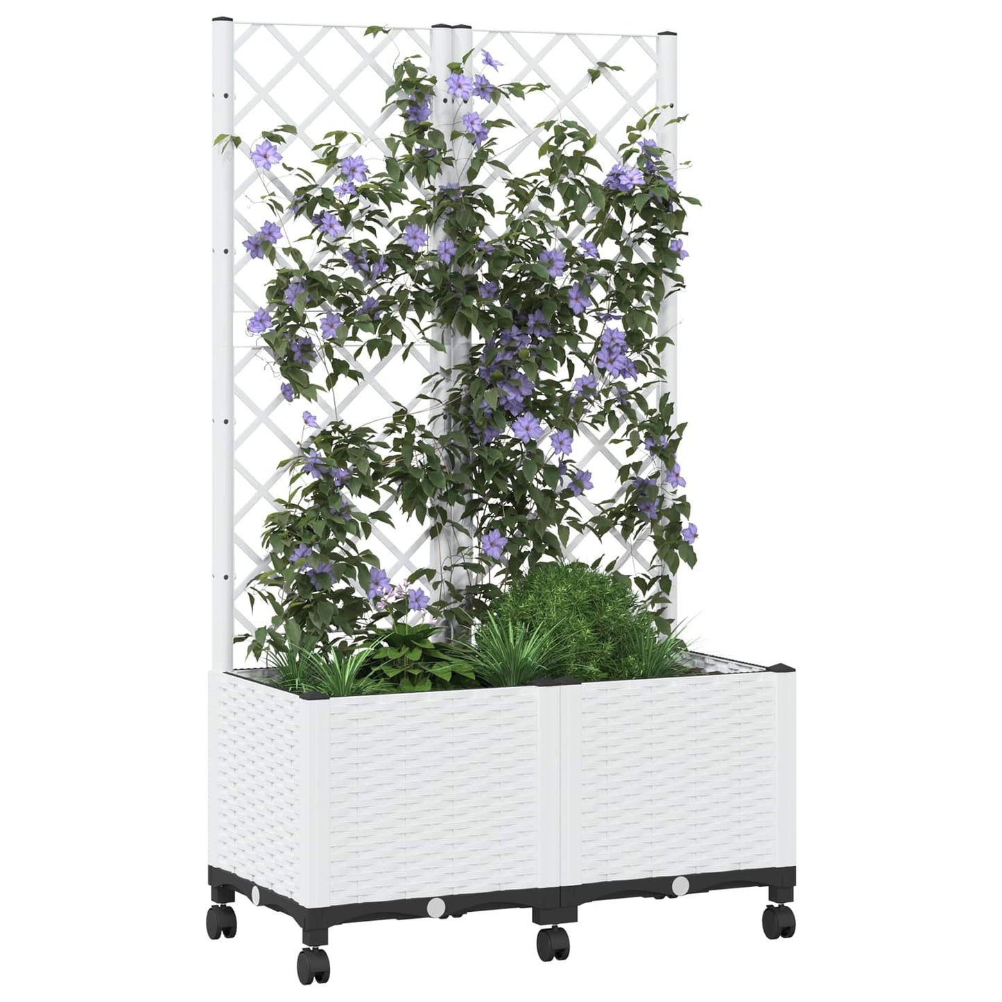 Garden Planter with Trellis&Wheels White 80 x 40 x 146 cm PP