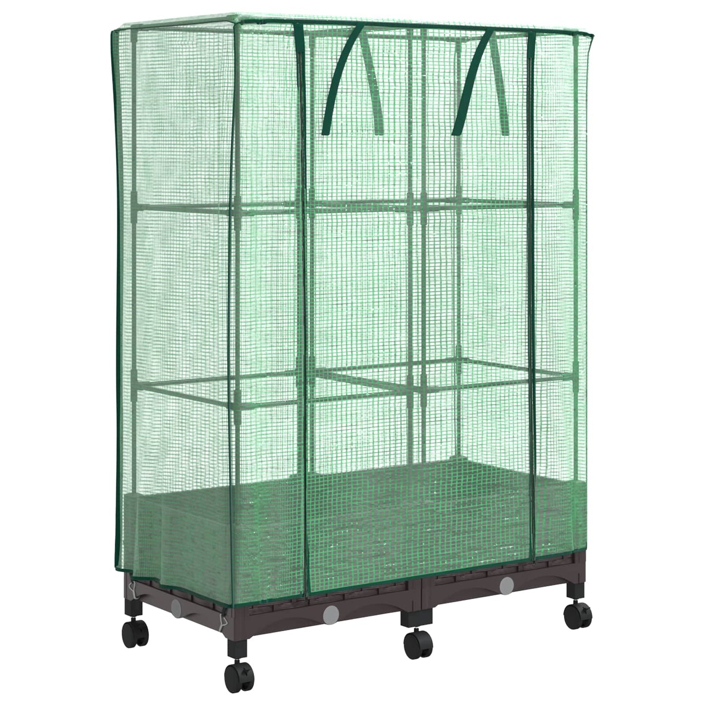 Garden Planter with Greenhouse Cover&Wheels 2 pcs Brown PP