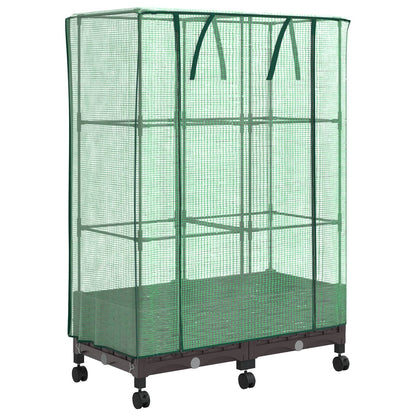 Garden Planter with Greenhouse Cover&Wheels 2 pcs Brown PP