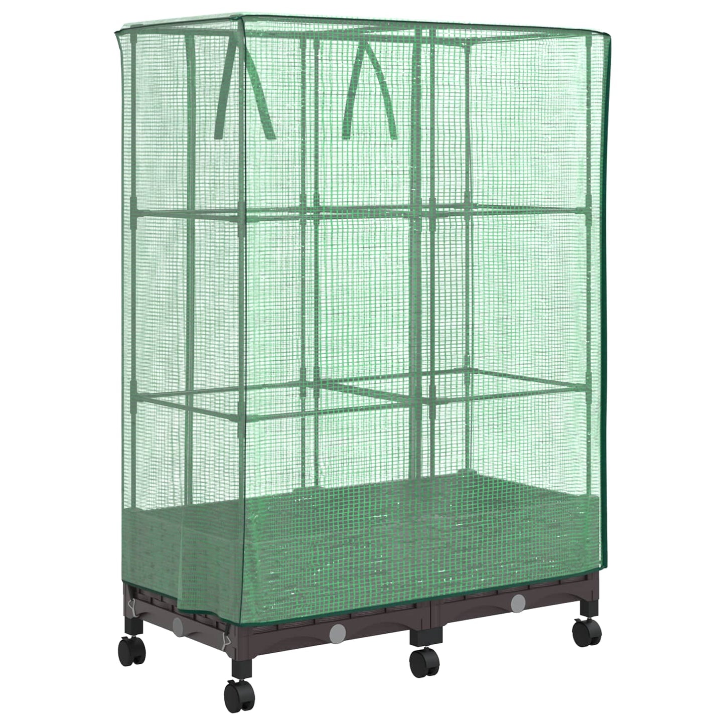 Garden Planter with Greenhouse Cover&Wheels 2 pcs Brown PP
