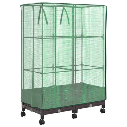 Garden Planter with Greenhouse Cover&Wheels 2 pcs Brown PP
