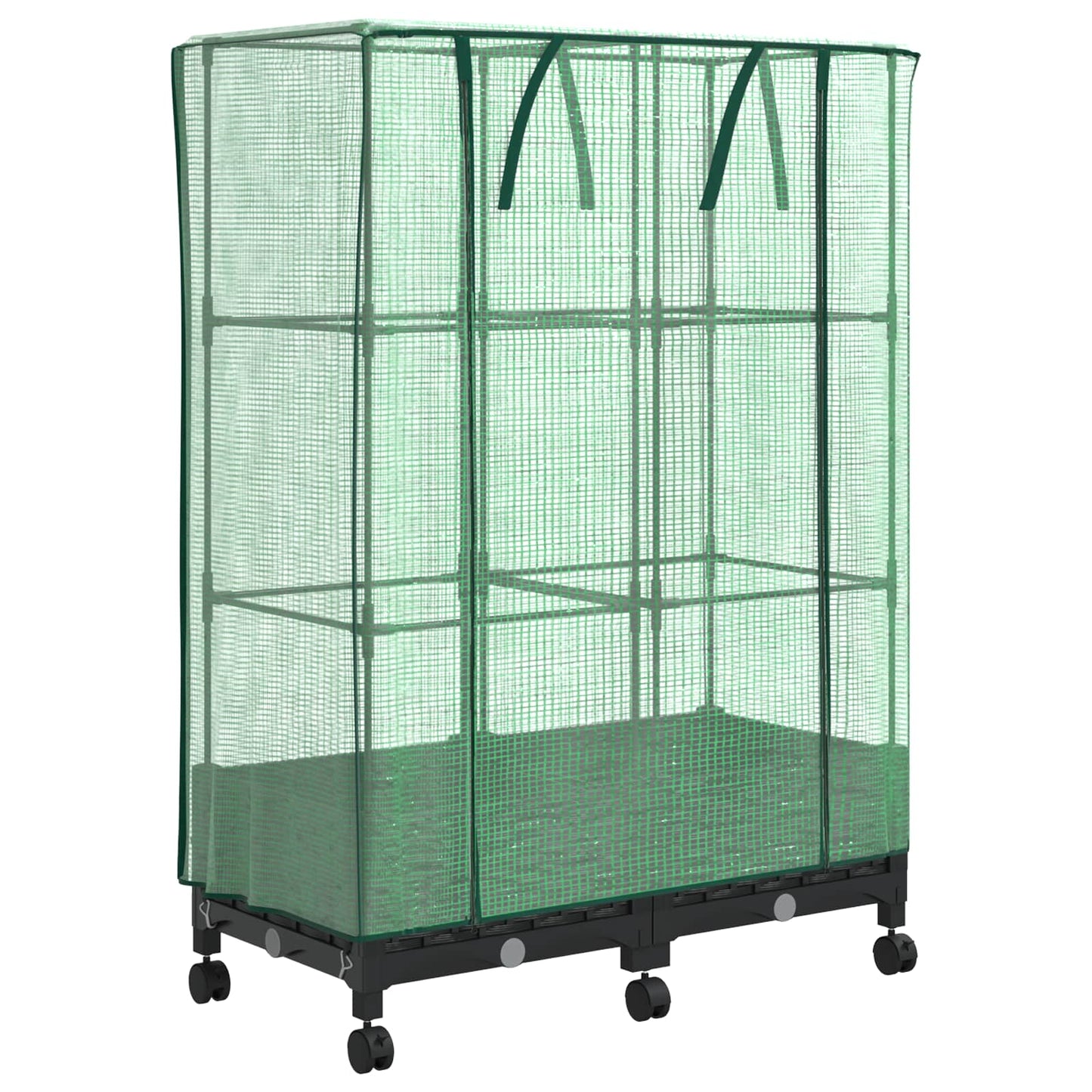 Garden Planter with Greenhouse Cover&Wheels 2 pcs Black PP