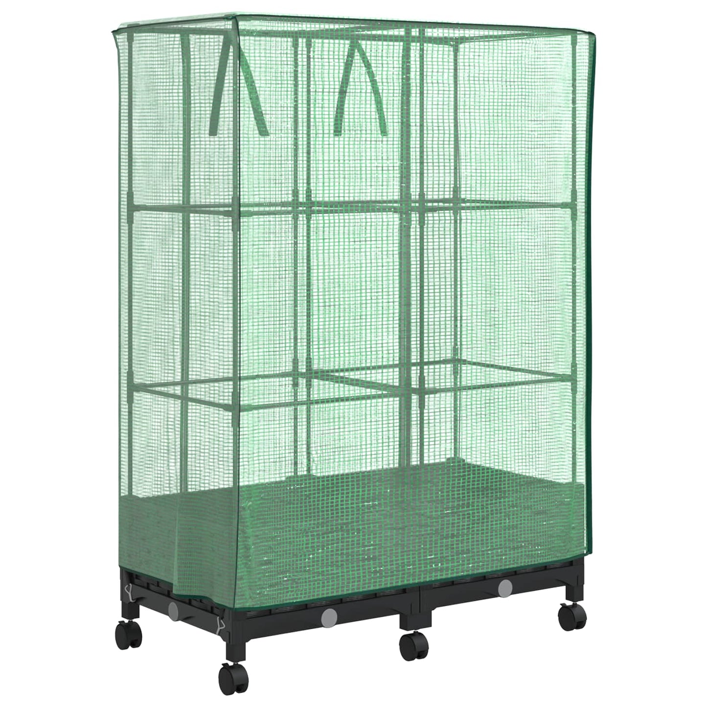 Garden Planter with Greenhouse Cover&Wheels 2 pcs Black PP