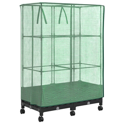 Garden Planter with Greenhouse Cover&Wheels 2 pcs Black PP