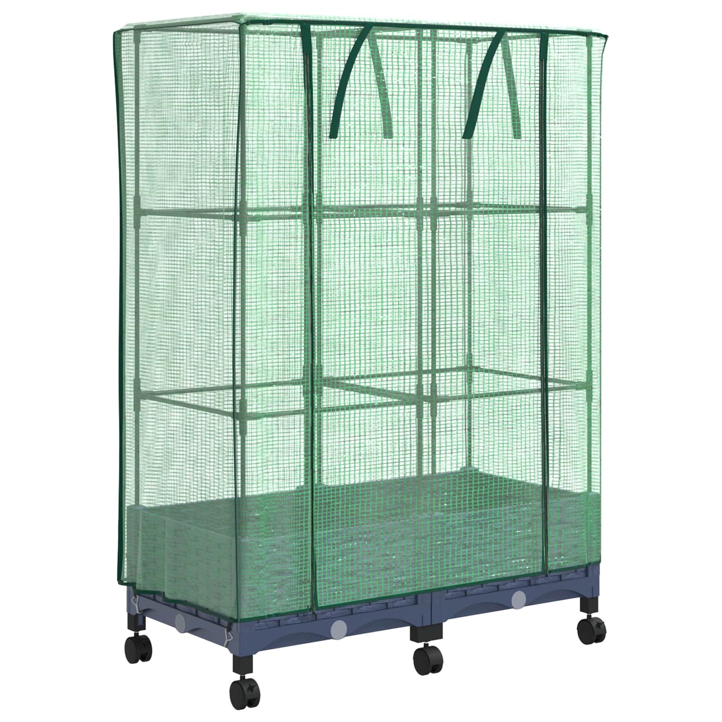 Garden Planter with Greenhouse Cover&Wheels 2 pcs Blue Grey PP